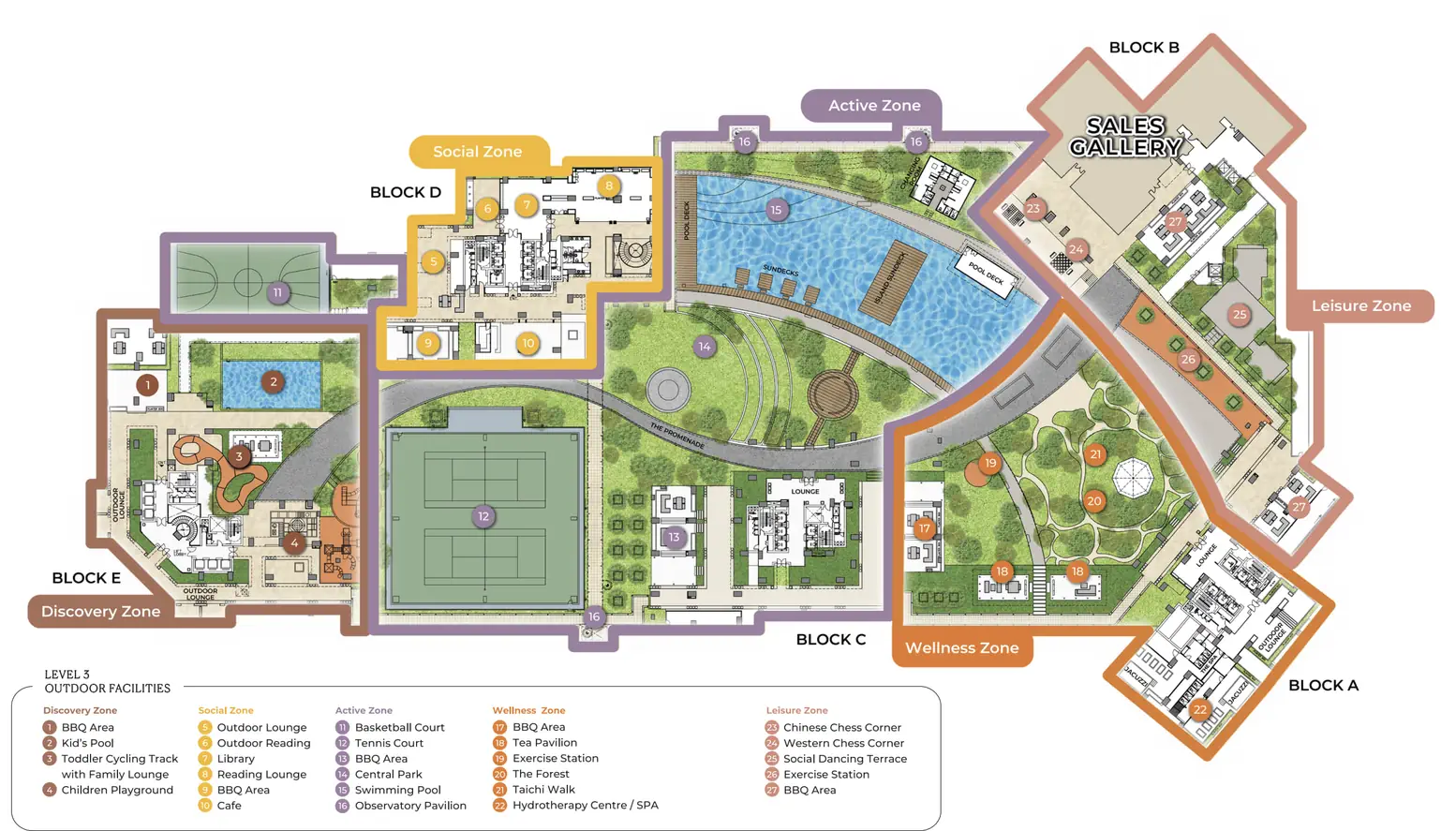 Cappella Embassy resort-style facilities floor plan — Level 3 amenity podium map